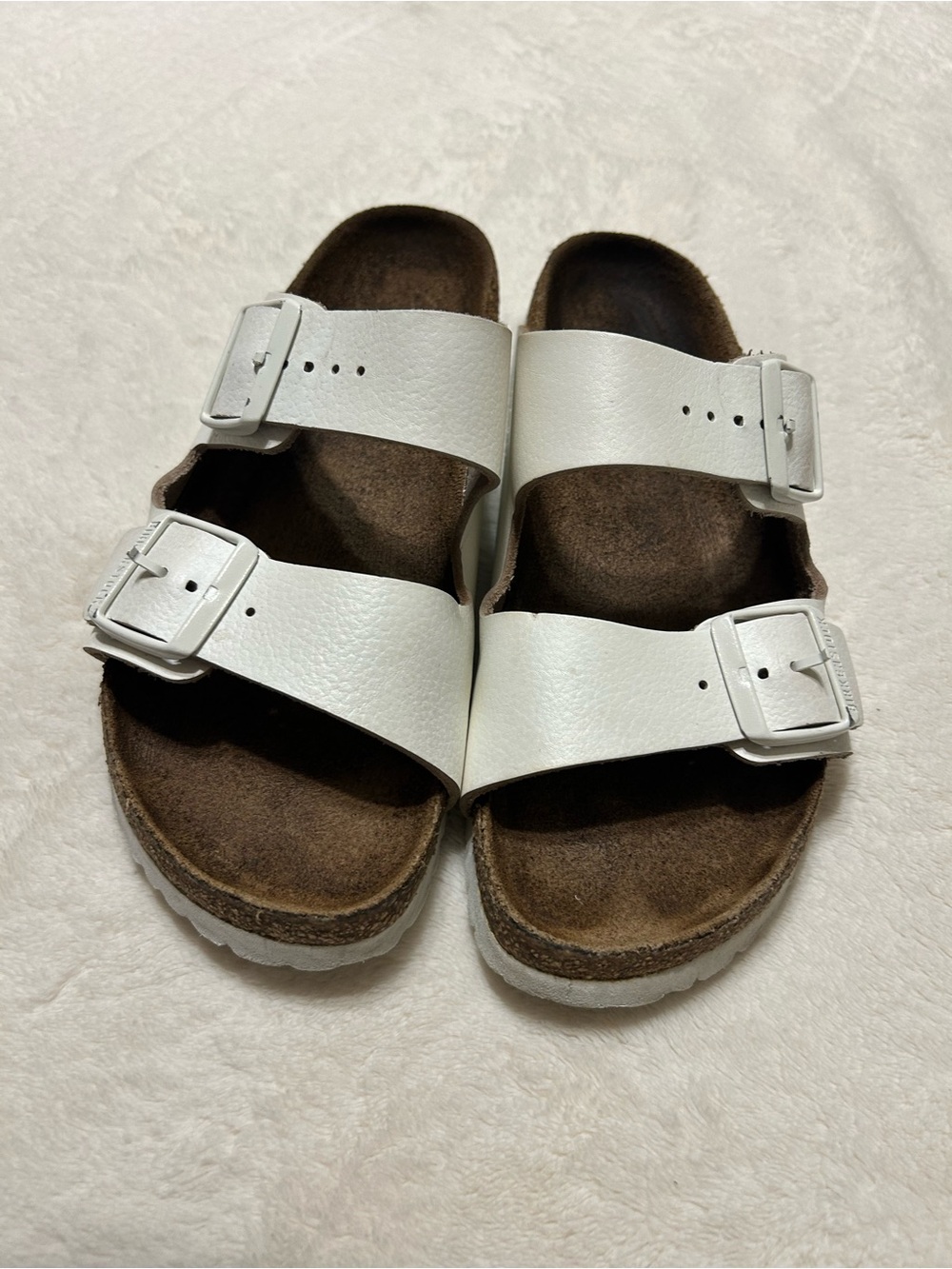 Birkenstock White Two-Buckle Cork Sandals